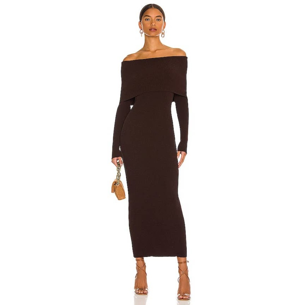 NWT Autumn Cashmere Rib Cuff Neckline Mahogany Dress Size M